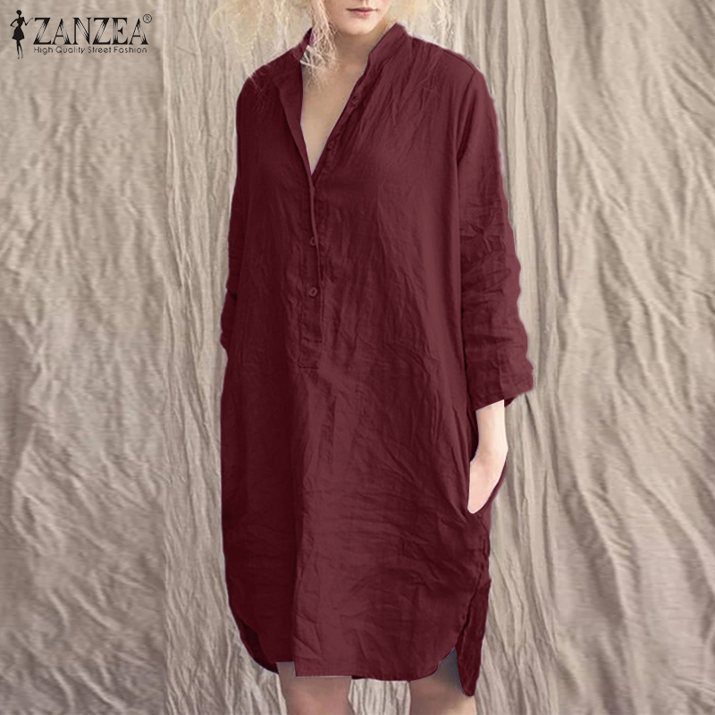 Đầm ZANZEA Thiết Kế Tay Dài Dáng Rộng Phong Cách Retro Thời Trang Dành Cho Nữ