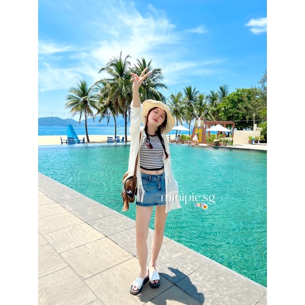 Áo Tank Top Sọc Vạt Bầu Co Dãn Tốt Form Ôm Tôn Dáng Minipie