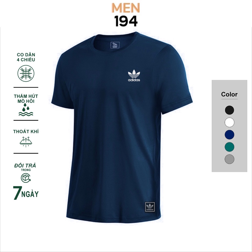 Áo thun nam Gấu 194 vải thun Lạnh co dãn 4 chiều, phong cách thể thao - gym - bóng đá, from slim fit - Adi