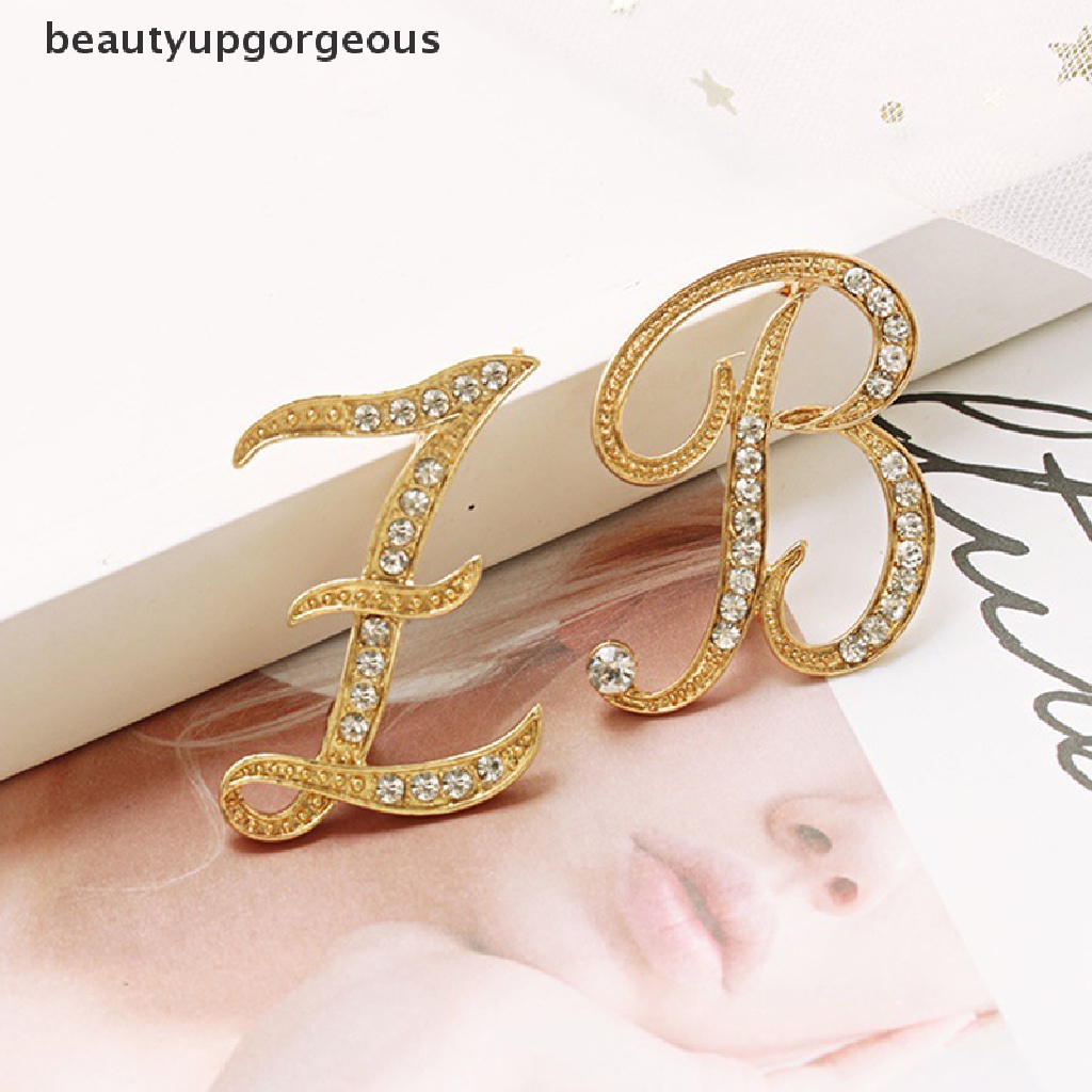 [Beautyupgorgeous] Trâm Cài Áo Hình 26 Chữ Cái Tiếng Anh Đính Kim Cương Giả Màu Vàng Cho Nữ