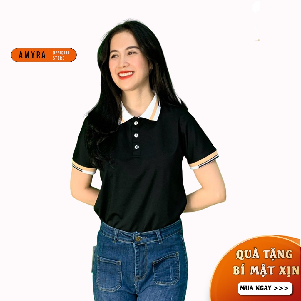 Áo thun polo nữ AMYRA có cổ form rộng tay ngắn phông trơn công sở cao cấp mặc đi làm,đi chơi thể thao basic AT031 | BigBuy360 - bigbuy360.vn