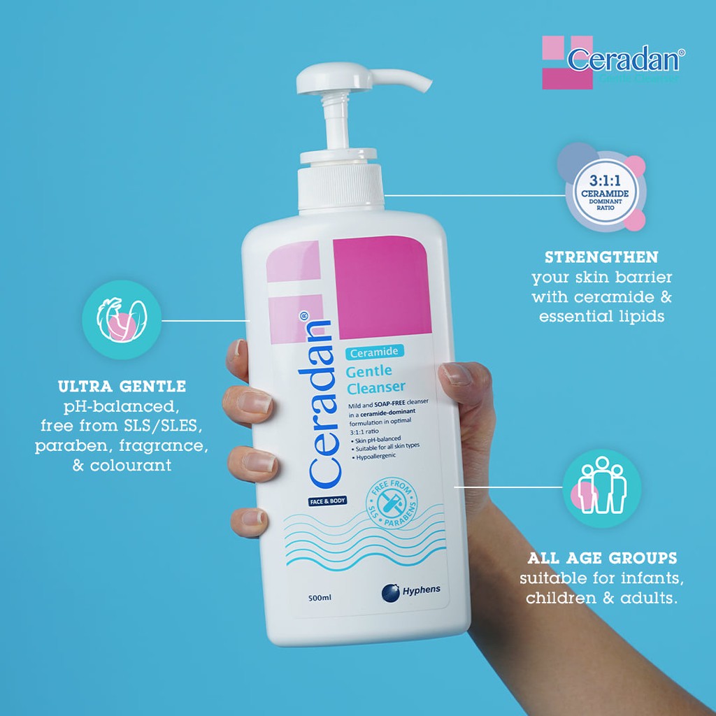 Gel làm sạch da Ceradan Gentle Cleanser đa năng cho da nhạy cảm