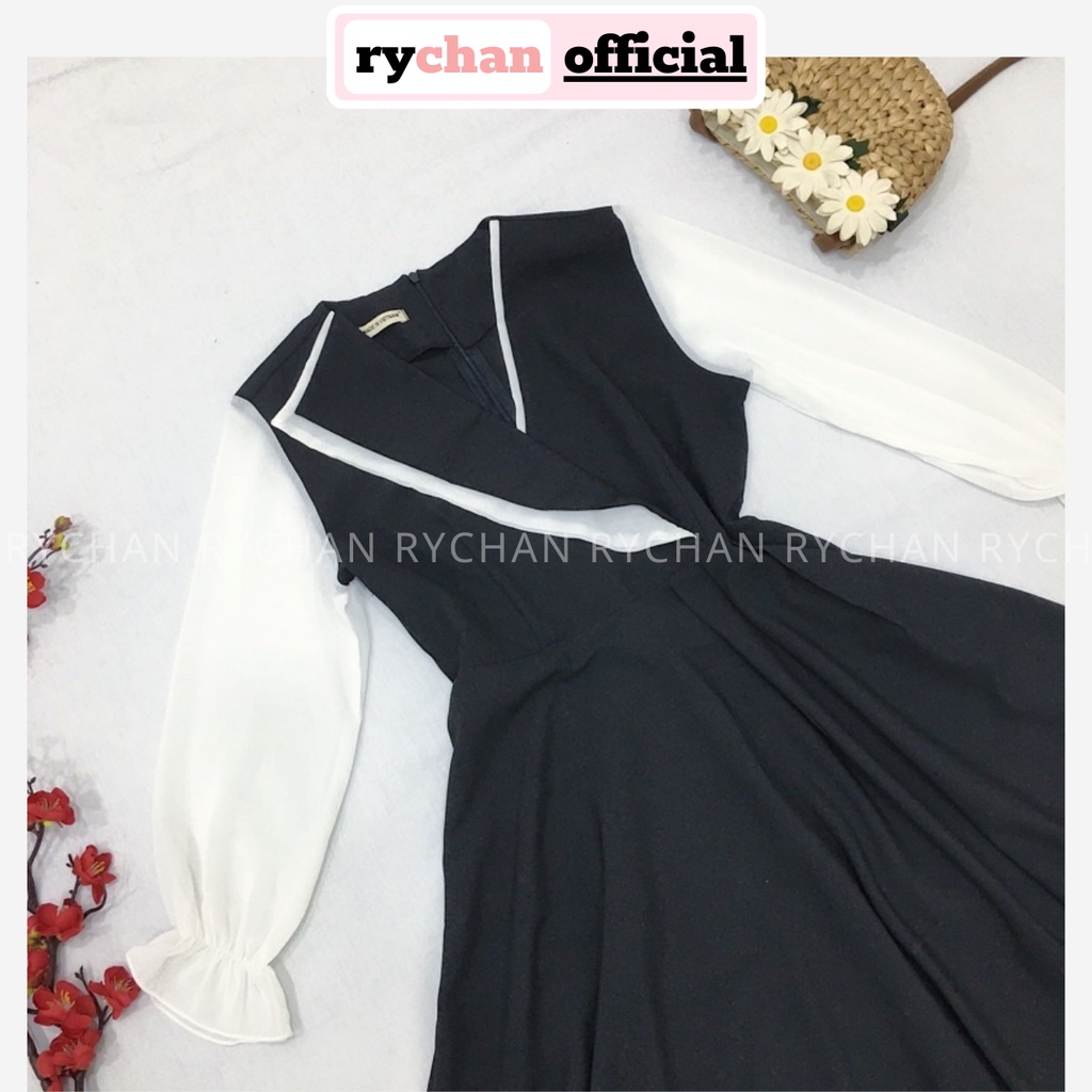 Đầm Nữ Dự Tiệc Dáng Dài Xòe Không Tay Cổ V Phối Voan Trắng  Basic Thanh Lịch Màu Đen [ẢNH THẬT CUỐI] - DX9867