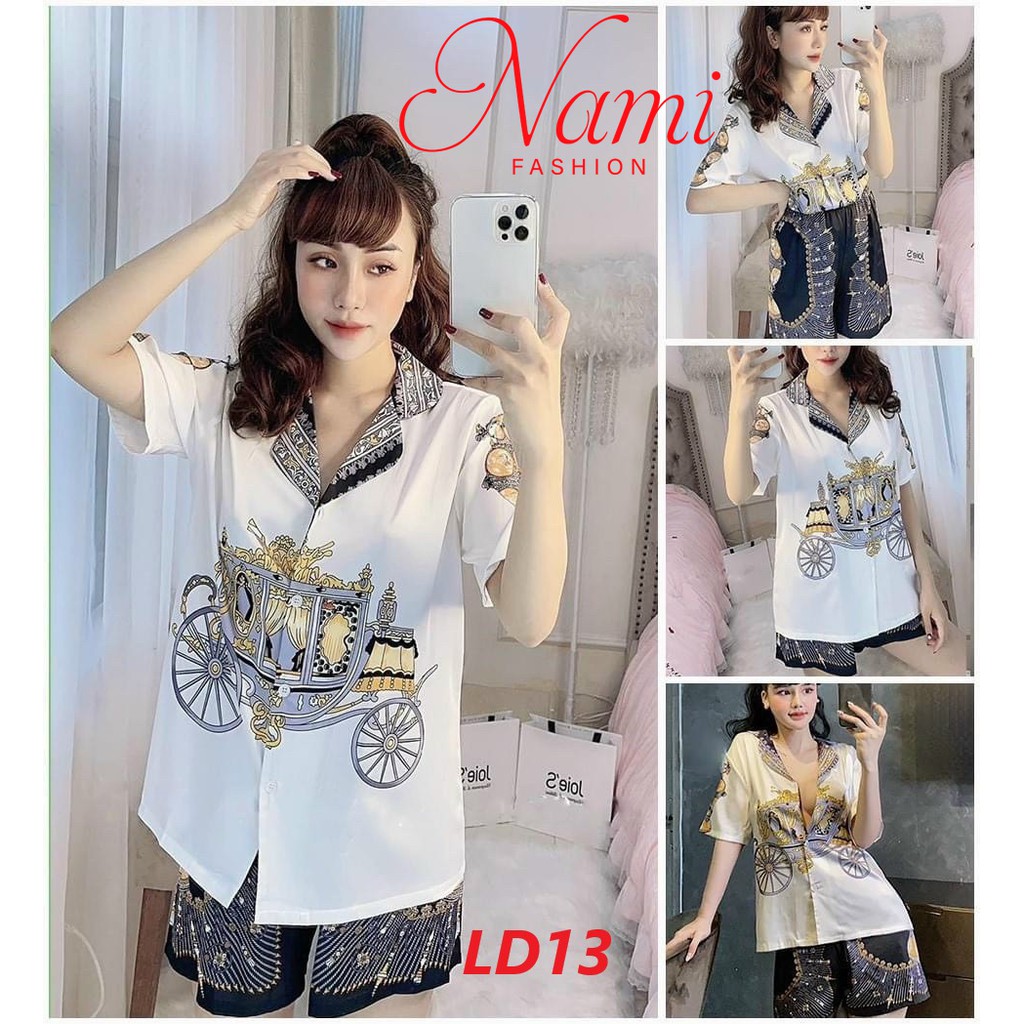 Bộ pijama đùi cộc Nami, in hình 3D cả 2 mặt, chất lụa satin mềm mát, freesize 40-60kg