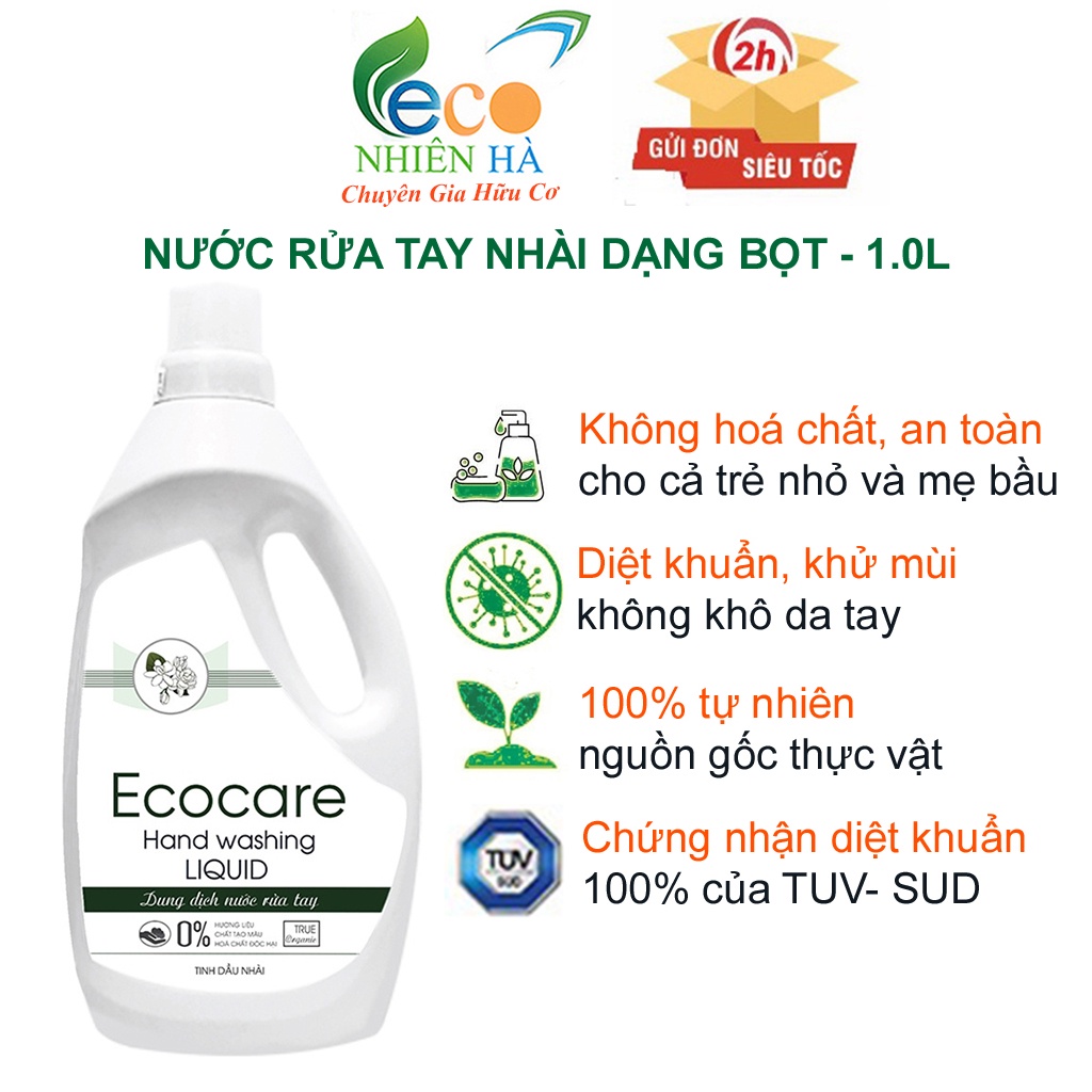 Nước rửa tay ECOCARE 1L tinh dầu nhài, nước rửa tay diệt khuẩn dạng bọt, không khô da tay