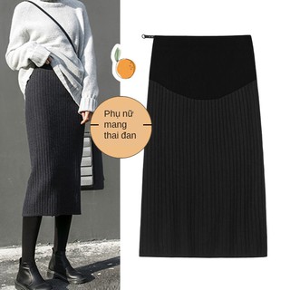 Chân váy dệt kim lửng eo cao nữ tính thời trang cho bà bầu