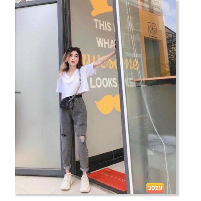 Quần Jean Nữ Xám Đen Rách Gối Hottrendy! .MTB