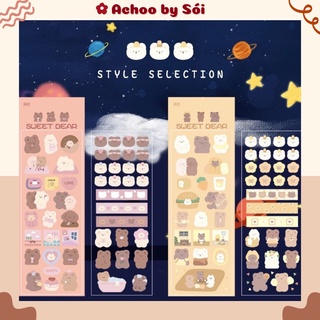Set 2 bìa sticker Sweet Bear, hình dán gấu, nhãn dán dễ thương