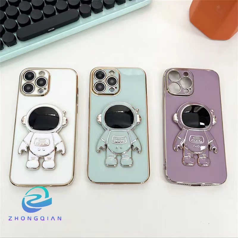 Ốp Điện Thoại Dẻo Mạ Màu Chống Sốc Hình Phi Hành Gia Sang Trọng Cho iPhone 13 12 Mini 11 Pro XS Max X XR