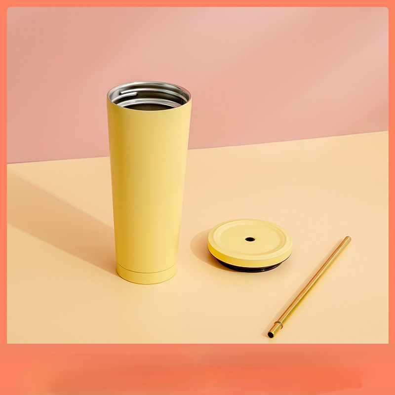 Bình Nước Giữ Nhiệt Bằng Thép Không Gỉ 304 Thiết Kế Nhỏ Gọn Kèm Ống Hút Tiện Dụng