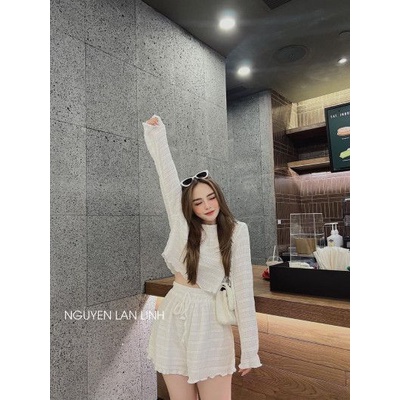 Sét bộ xốp gân bèo cổ tròn dài tay hot