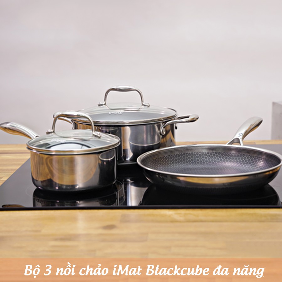 [Hàng chính hãng] Bộ 3 nồi chảo iMat Blackcube đa năng, Sản phẩm Blackcube Hàn Quốc Nồi 16-22cm. Chảo chiên 24cm