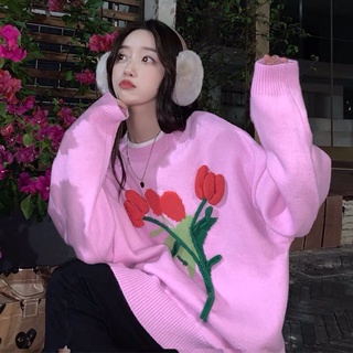 ( Sẵn đen) Áo len hoa tulip tươi trẻ nổi bật