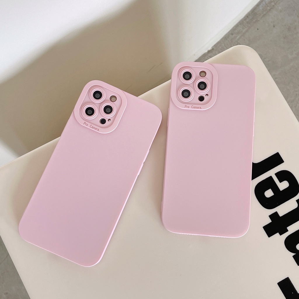 Ốp Điện Thoại Màu Hồng Nhạt Thời Trang Chống Sốc Cho iPhone 14 / 13 / 12 / 11 / X / 8 / 7P