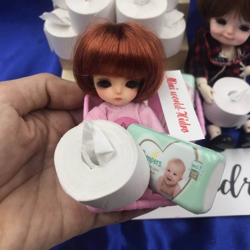 Combo giấy vệ sinh mini tã giấy bỉm em bé tí hon dùng cho trang trí nhà búp bê Barbie, BJD 1/8, BJD 1/12. Dollhouse