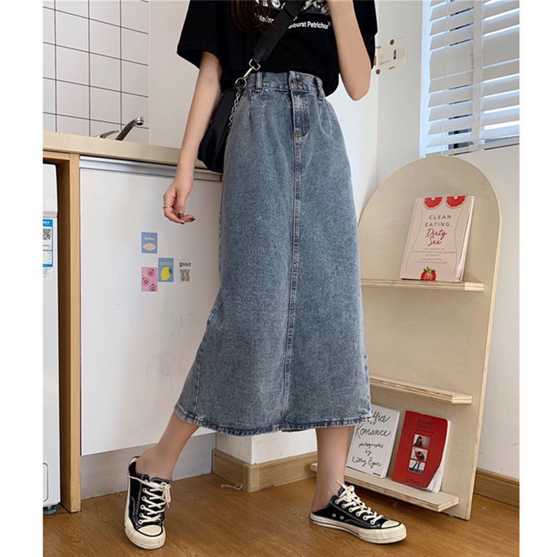 Chân Váy Denim Lưng Thun Cao Co Giãn Phong Cách Thời Trang Mới Dành Cho Nữ 2022