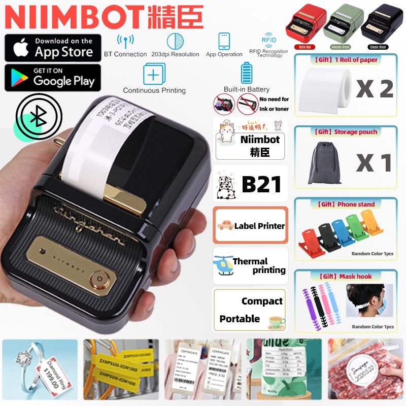 Máy in nhãn Niimbot B21 Máy in nhãn tự dính Máy in nhiệt Bluetooth di động