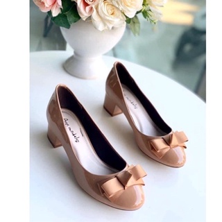 Giày cao gót nữ 3 phân mũi tròn gót vuông Annmodels  phối nơ lụa cao cấp _A893NU