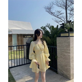 ĐẦM CỔ VUÔNG THẮT NƠ LƯNG