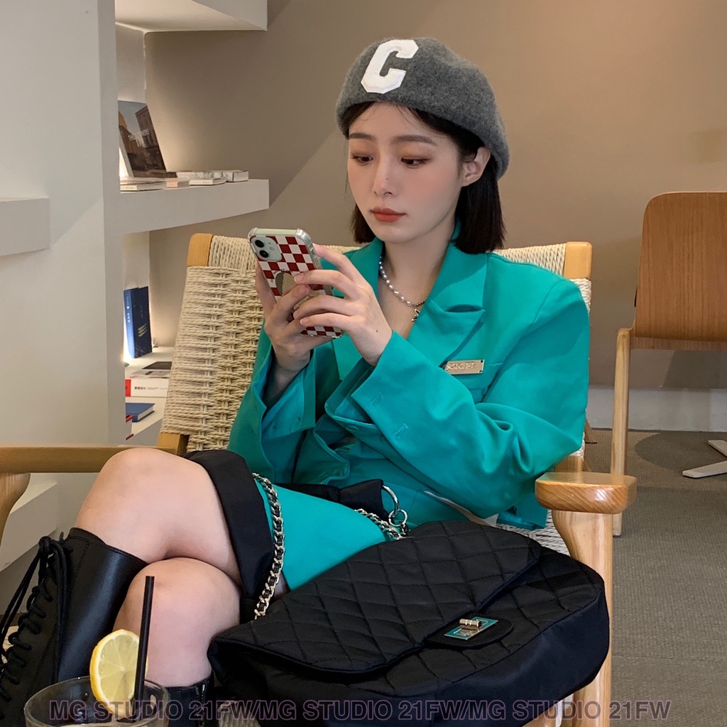 Mũ beret MG STUDIO len thêu chữ cái C 6 màu sắc tùy chọn