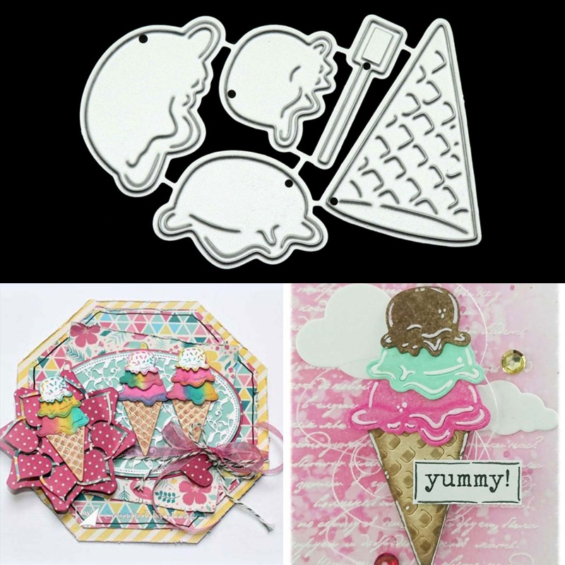 Khuôn Cắt Hình Kim Loại Hình Cây Kem Dùng Làm Thẻ Trang Trí Sổ Tay DIY