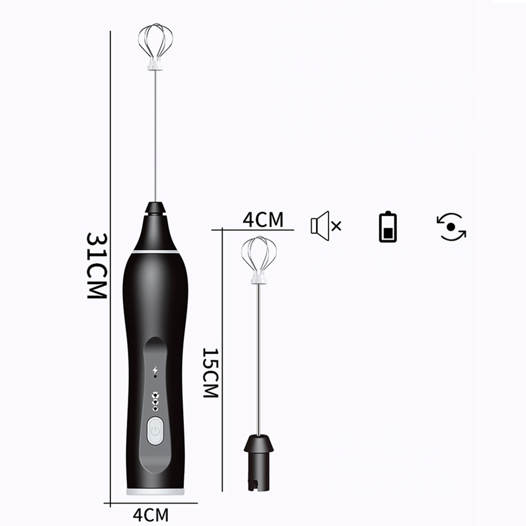 Máy Đánh Trứng Tạo Bọt Sữa Mini Cầm Tay Bằng Thép Không Gỉ 2 / 3 Tốc Độ Điều Chỉnh Kèm Cáp Sạc USB