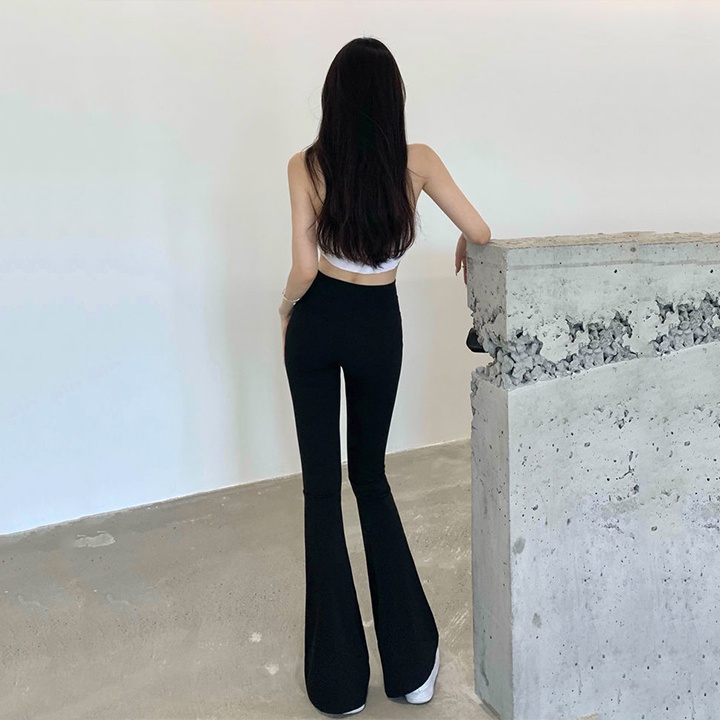 Quần legging nữ Ladya ống loe cạp cao vải thun cotton dày dặn màu đen dáng dài chuẩn form tôn dáng
