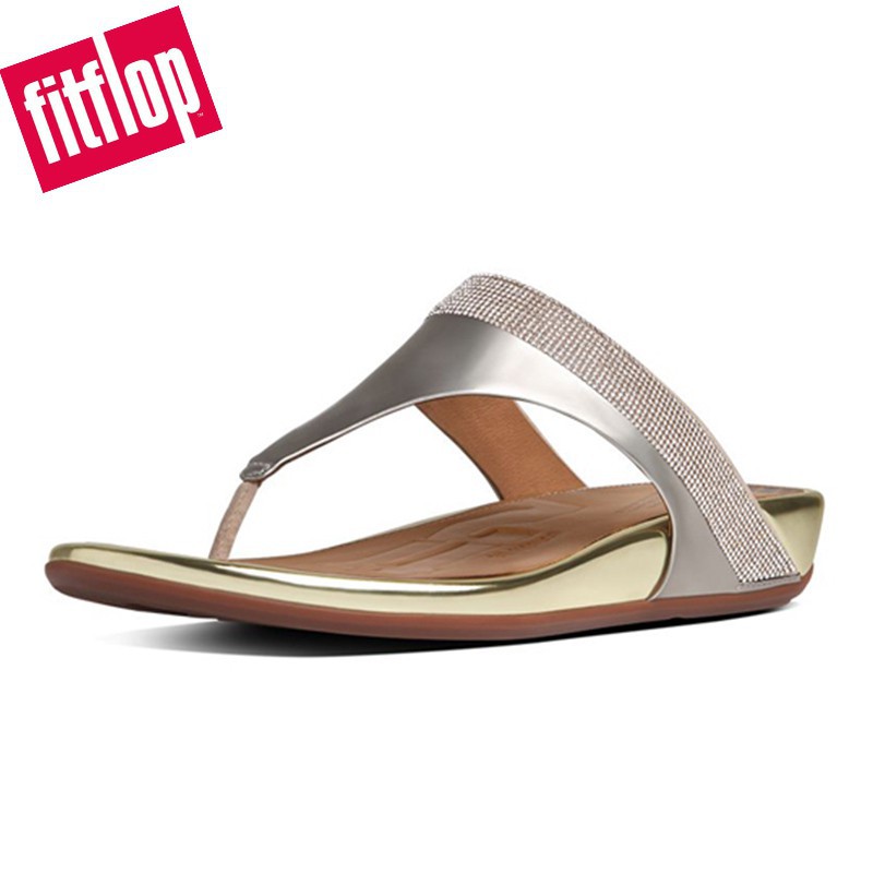 Fitflop Giày Sandal Đế Dày Chất Liệu Da Bóng Thời Trang Đi Biển Cho Nữ