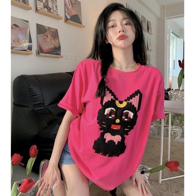 (ORDER) ÁO THUN TAY NGẮN IN HÌNH MÈO THUỶ THỦ MẶT TRĂNG