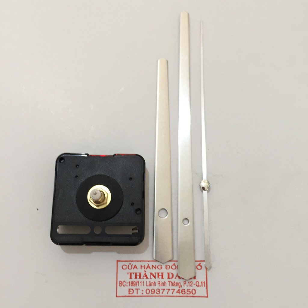 Bộ kim bạc dài 18,5cm và máy đồng hồ Taiwan loại thường trục 18mm kim trôi