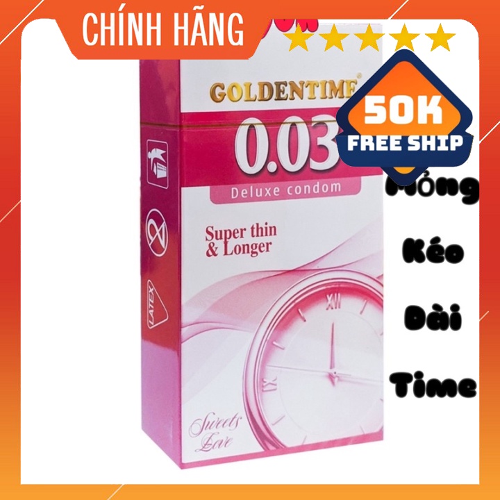 Bao Cao Su Goldentime Super Thin &amp; Longer Siêu Mỏng 0.03 Kéo Dài – Hộp 12 Bcs