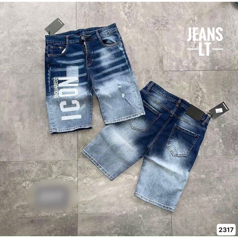 Quần Short Đùi Jean Nam Loang Màu Xanh Chất Bò Rin Cotton Co Giãn HU144