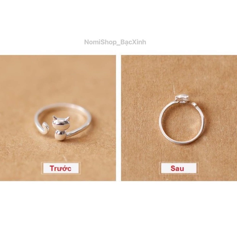 Nhẫn Nữ Bạc Mèo con siêu yêu, Freesize Cute lắm luôn ạ! Gia công tỉ mỉ sáng loáng  Mainomi Shop Bạc Xinh
