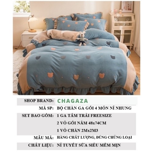 [LOẠI 1] Bộ Chăn Ga Gối tim 4 Món Nỉ Nhung mịn tuyết sữa Thêu Viền Bèo xinh xắn dầy dặn, siêu ấm Giá rẻ
