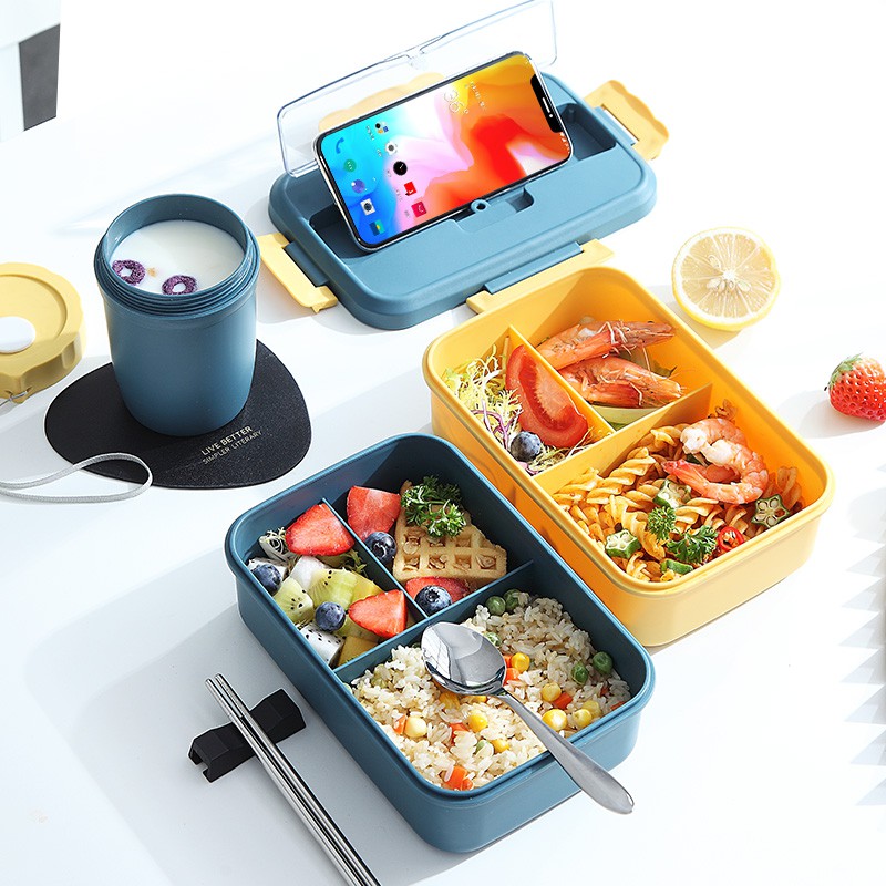 Hộp ăn trưa bằng lò vi sóng với bộ đồ ăn hộp Bento Sinh viên Công nhân ăn trưa Lưu trữ thực phẩm