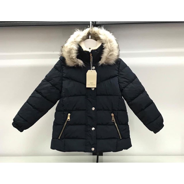 Áo phao dáng dài trần bông mũ lông, cổ lông, khóa túi bé gái size  5/6-13/14, cho bạn từ 25-50kg. Chất phao siêu đẹp