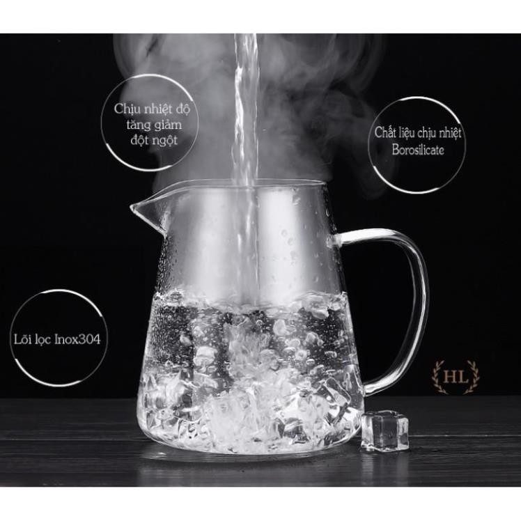 (hàng hot) Ấm pha trà thủy tinh có lõi lọc Inox hình tháp | ÁN THUỶ TINH CÓ LÕI LỌC ĐUN ĐƯỢC BẾP GAS
