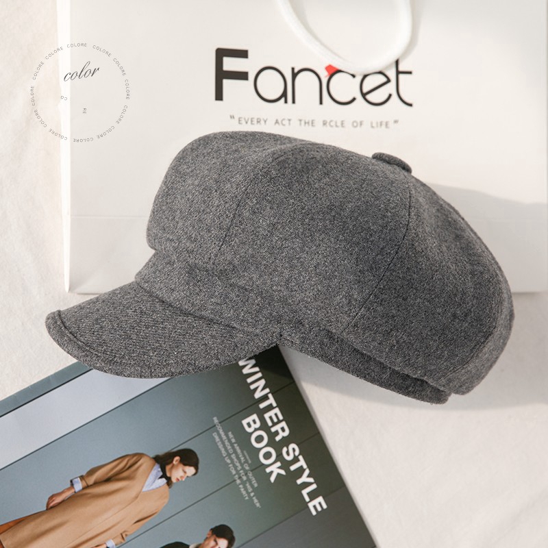 Women Wool Cotton Blend Berets,Winter Autumn Octagonal Painter Cap,Solid Soft Fashion Hat