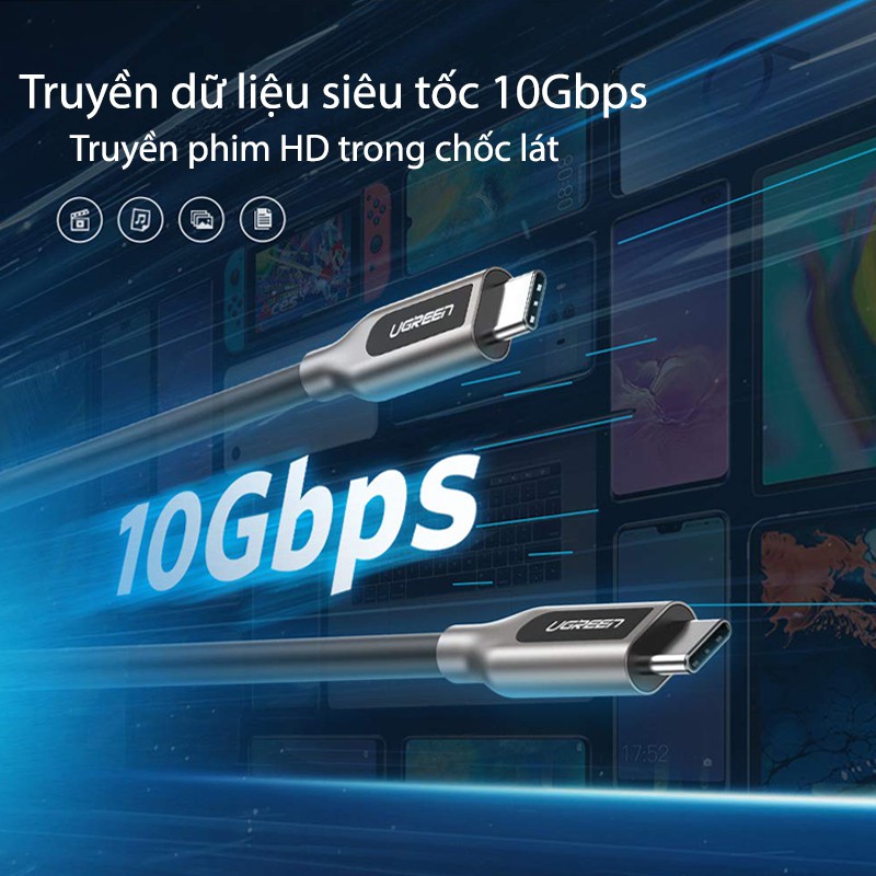 [Mã ELMS5 giảm 7% đơn 300K] Cáp USB Type C 3.1 Gen 2 Ugreen 50230 dài 1m kết nối sạc 60W,truyền dữ liệu,hình ảnh 4K