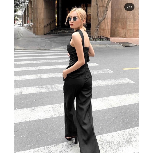 Áo nữ ôm cổ yếm xoắn form dài 3 màu đen, trắng, nude size S,M Np shop