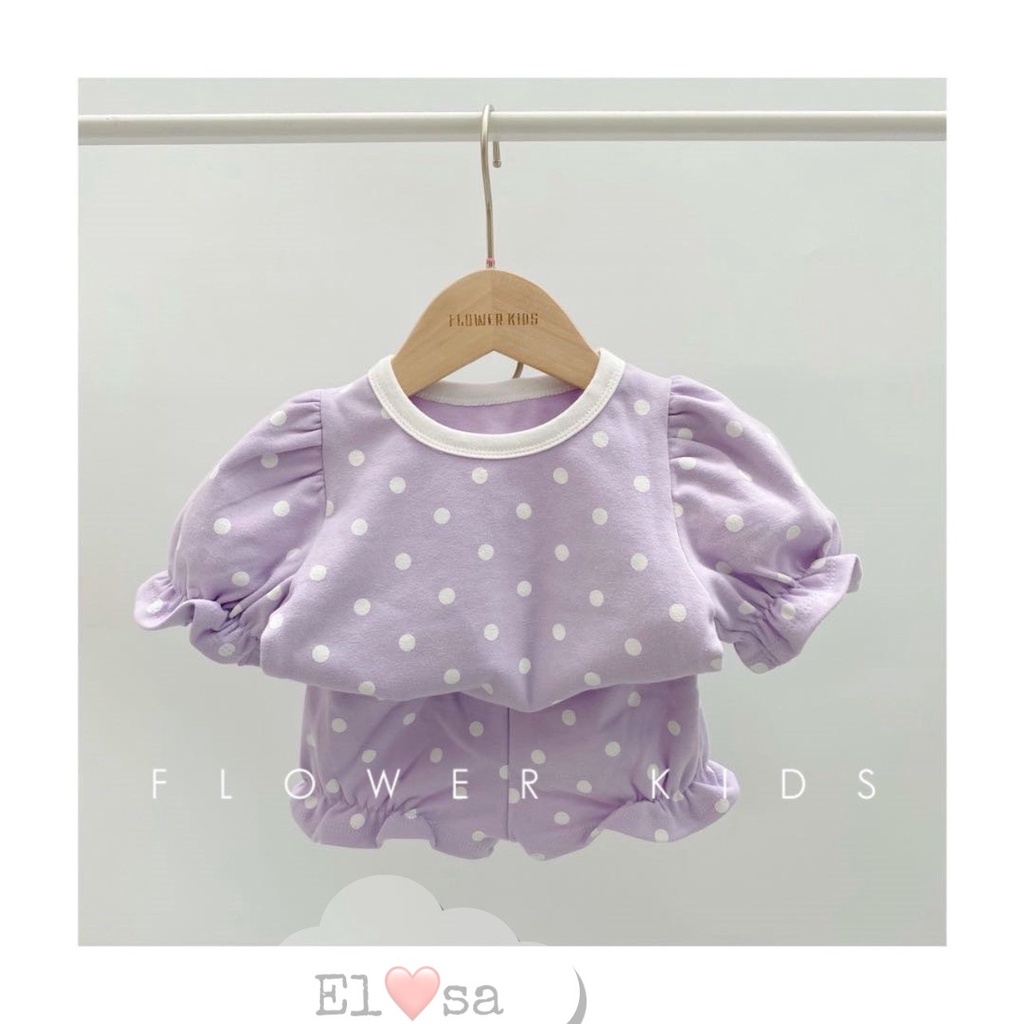 Đồ bộ bé gái - Bộ chấm bi tay bồng bánh bèo 4 màu siêu xinh cho bé gái 1-5 Tuổi