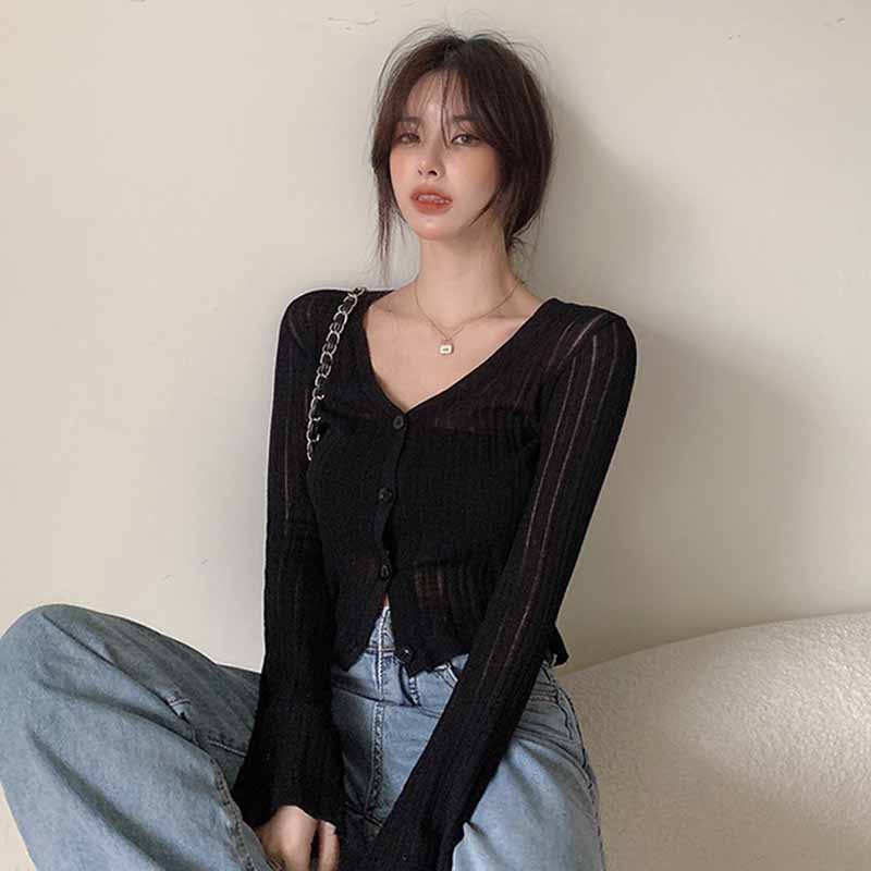 Áo khoác len cardigan croptop dệt kim tay dài ulzzang kiểu mỏng phong cách Hàn Quốc đẹp nhất 2021_K2C9 | BigBuy360 - bigbuy360.vn