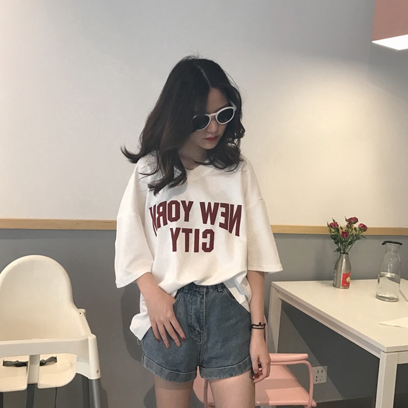 SUXI Áo Thun Tay Ngắn Cổ Chữ V Phong Cách Hàn Quốc Cho Nữ
