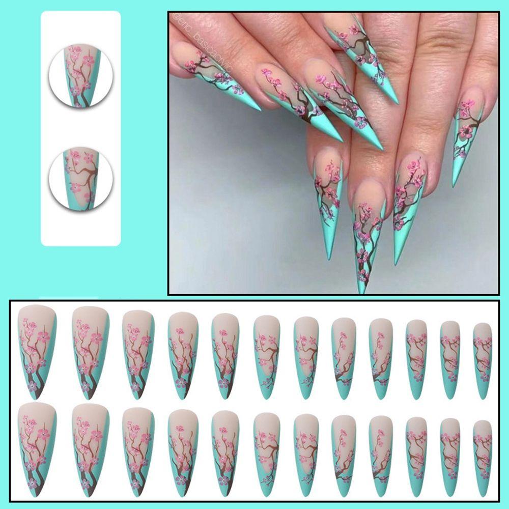 BORAG Hộp 24 Móng Tay Giả Che Phủ Toàn Diện Họa Tiết Hoa Mận