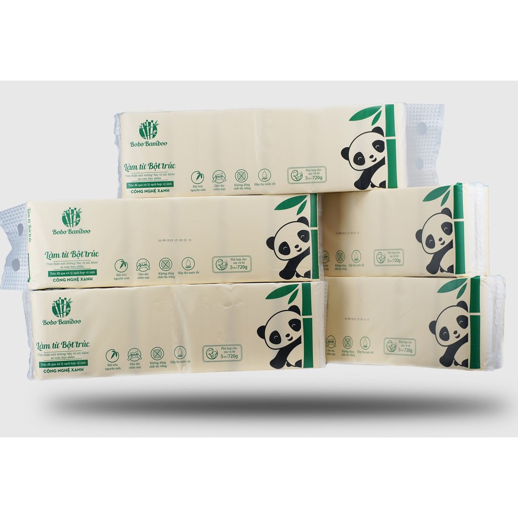 72 Cuộn giấy gấu trúc không lõi BOBO BAMBOO siêu dai Làm từ 100% Bột trúc thiên nhiên