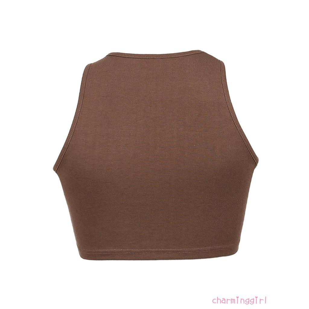 Áo lửng không tay cổ tròn dáng ôm đính kim cương giả giản dị cho nữ