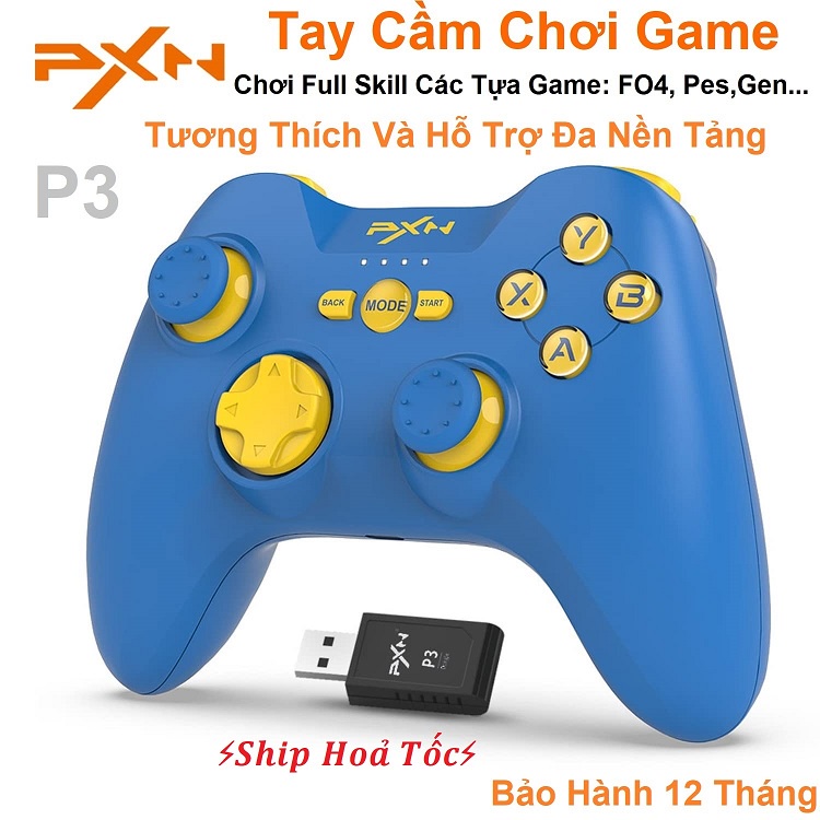 Tay Chơi Game Wireless + USB 2.4, Model PXN-P3, Máy Kết Nối Không Dây, Tương Thích / PS4 / PS3 / PC / lOS MFI / Android