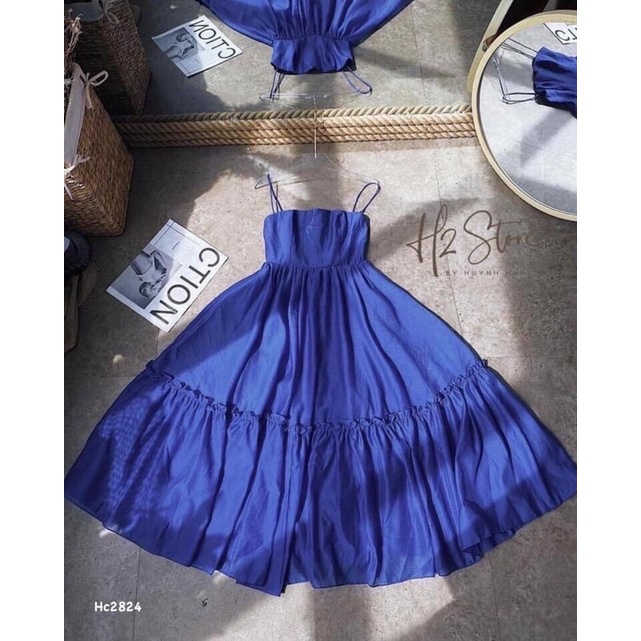 H1- đầm xoè xanh dương 2 dây, chất voan tơ