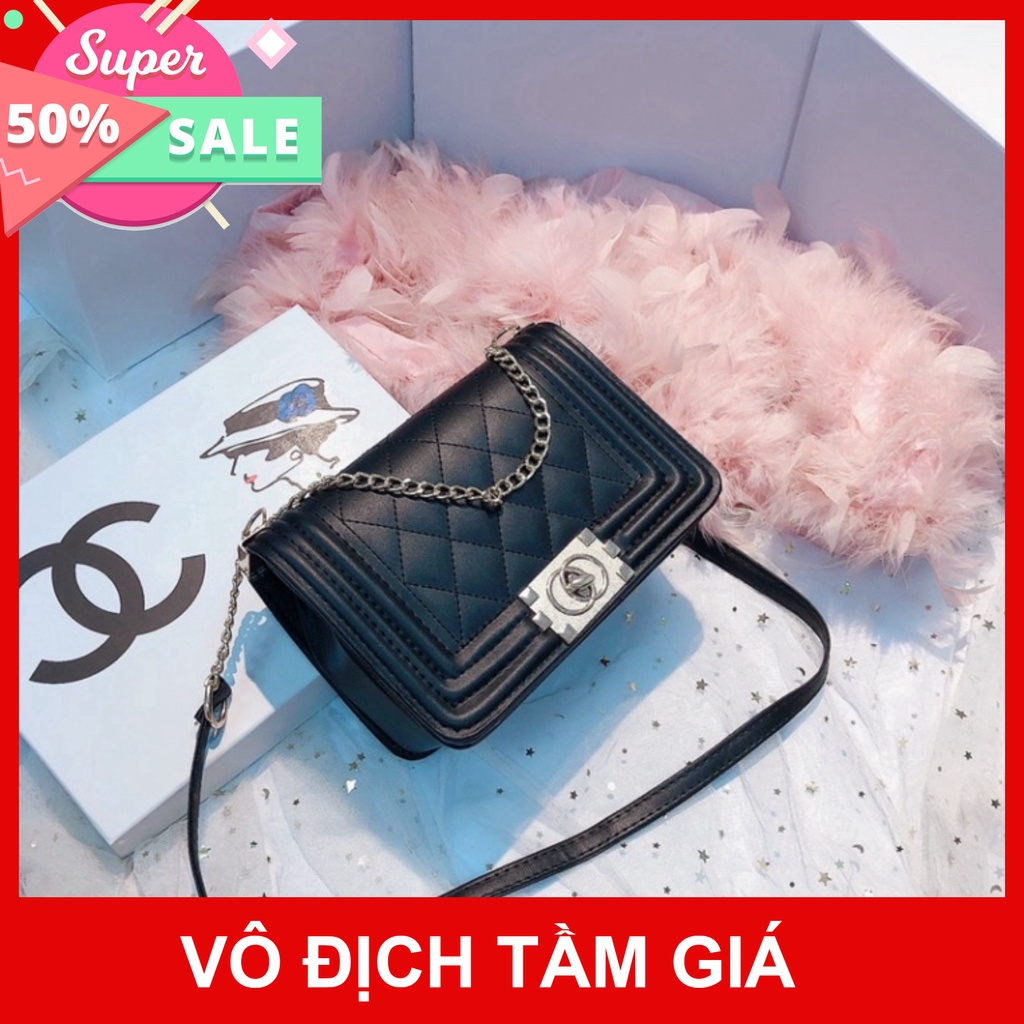 ` Túi xách đeo chéo hộp chan boy dây xích pha da PU đẹp VG652