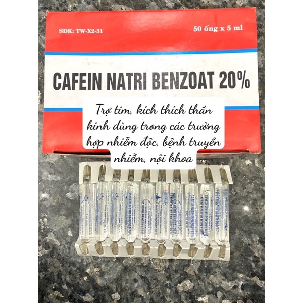 10 ống CAFEIN NATRI BENZOAT 20% 5ML  trợ tim, kich thich thần kinh trên trâu bò lợn chó
